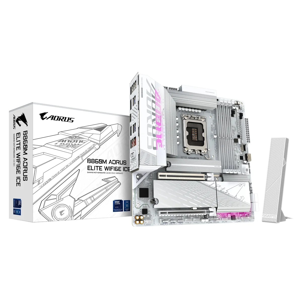 GIGABYTE B860M AORUS ELITE WIFI6E ICE Emolevy - Intel B860 - Intel LGA1851 - DDR5 RAM - Micro-ATX