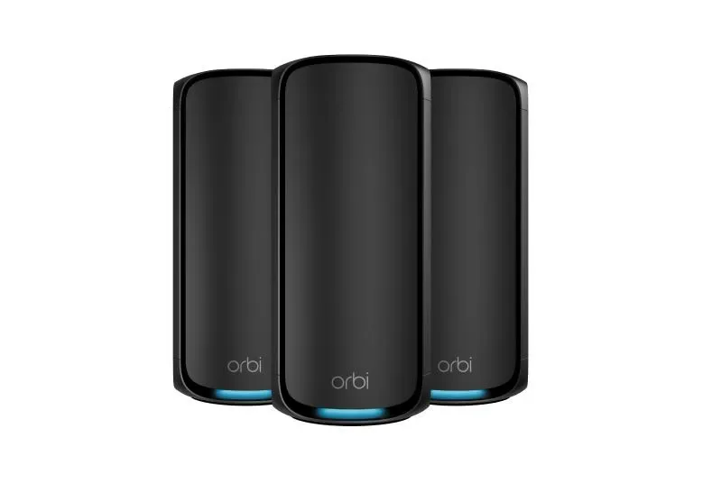 Netgear Orbi 970 Series -mesh WiFi -järjestelmä, Wi-Fi 7, BE27000, Quad-band, 3 kpl, 10G WAN -portilla, musta