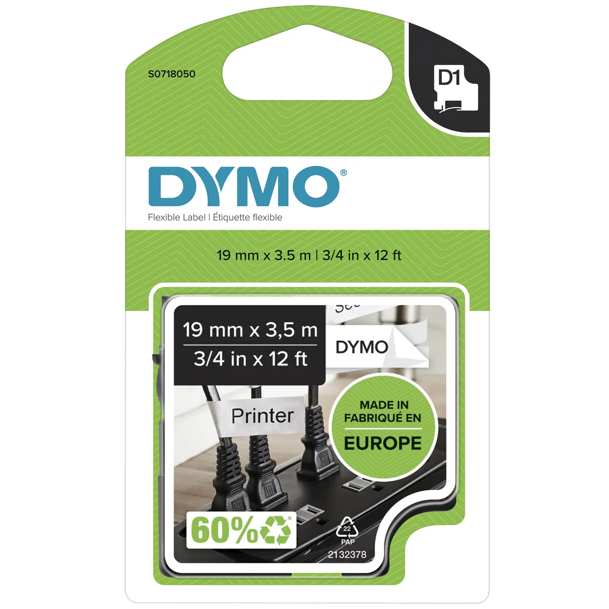 DYMO D1 merkkausteippi, nylon, 19 mm, 3,5 m