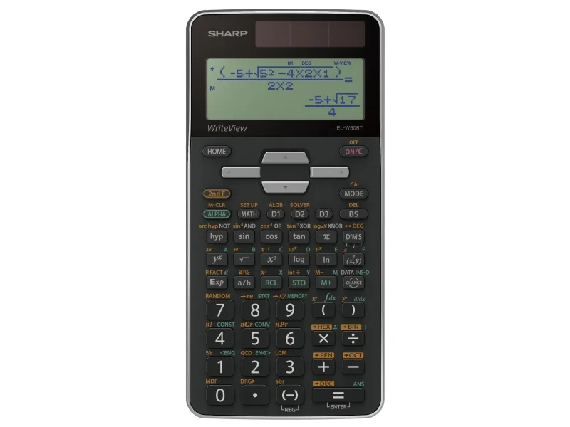 Sharp EL-W506T, Tasku, Näyttölaskin, 16 lukua, Akku/Aurinko, Musta, Harmaa