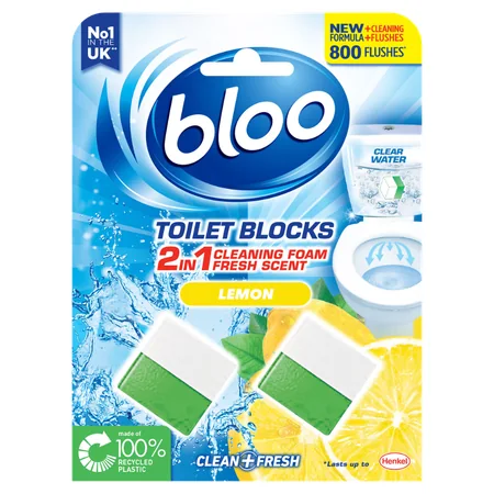 Blooo 2-in-1 Puhdistusvaahto Fresh Scent Lemon WC-kuutioblokki - 2 x 50 g
