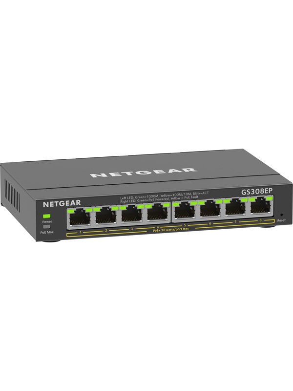 NETGEAR GS308EP - Hallittava 8-porttinen Gigabit Ethernet PoE+ -kytkin, Musta