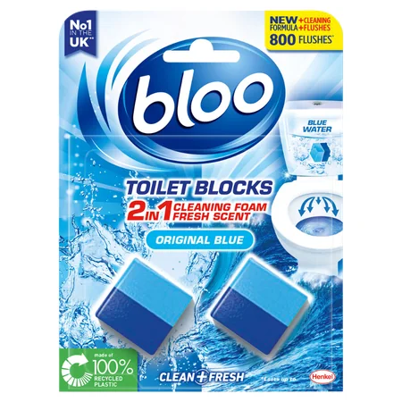 Blooo 2-in-1 Puhdistusvaahto Fresh Scent Original Blue WC-kuutioblokki - 2 x 50 g