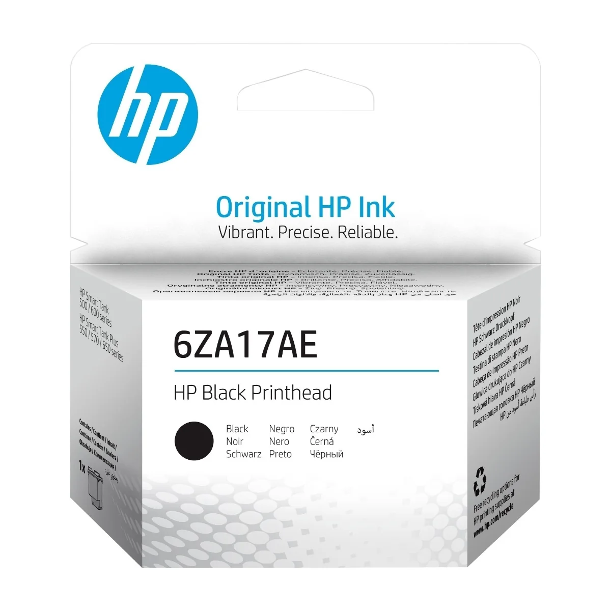 HP 6ZA17AE musta tulostuspää, HP GT -tulostuspäät toimivat näissä tulostimissa: HP Smart Tank 5002, 5100, 550, 555, 559,..., Lämpömustesuihkutulostin, Musta, Malesia, 113 mm, 37 mm