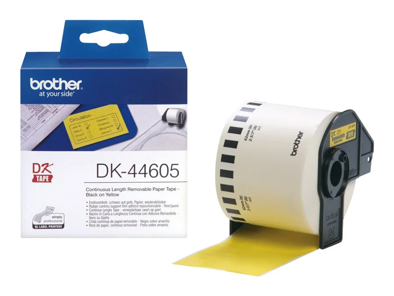Brother DK44605 - Aftageligt klæbemiddel - gul - Rulle (6,2 cm x 30,5 m) 1 rulle(r) etiketteri - Brother QL-1050, 1060, 500, 550, 560, 570, 580, 650, 700, 710, 720 - varten