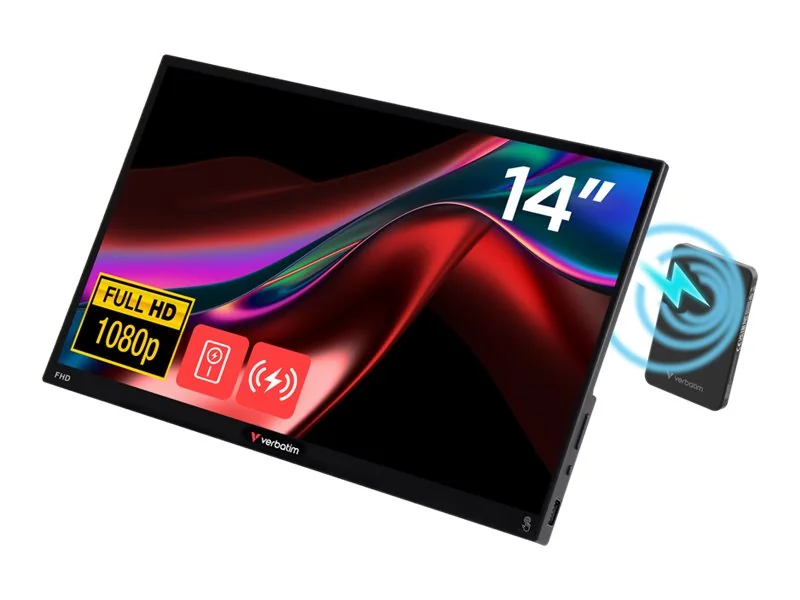 14" Verbatim Portable Touchscreen Monitor Light 14" Full HD 1080p & Wireless Power Supply