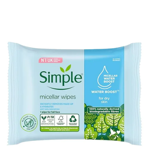 Simple Kind to Skin Kosteuttavat Misellipuhdistuspyyhkeet - 20 Kpl