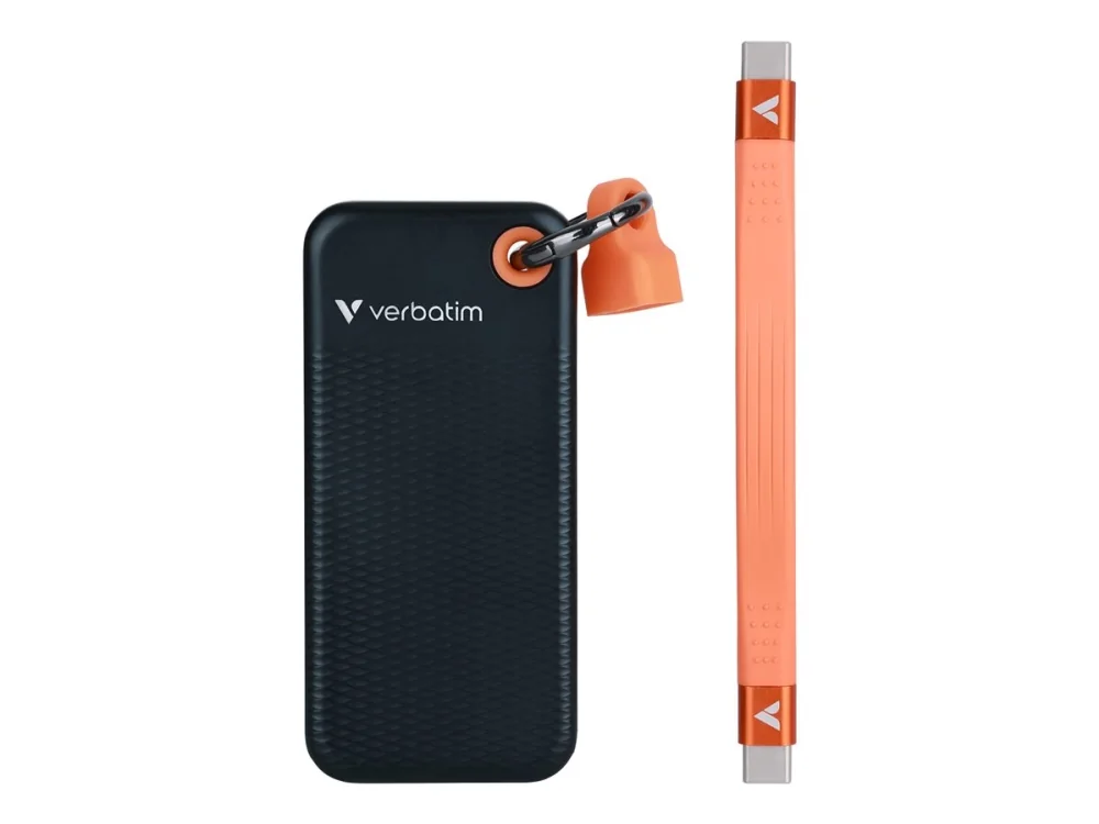 Verbatim Pocket SSD, 2 TB, USB Type-C, 3.2 Gen 2 (3.1 Gen 2), 1000 MB/s, 10 Gbit/s, musta, Oranssi