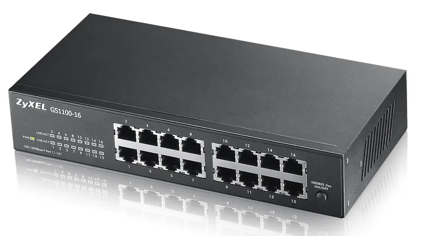 Zyxel GS1100-16, Hallitsematon, Gigabit Ethernet (10/100/1000), Telineasennus, Seinäkiinnitteinen