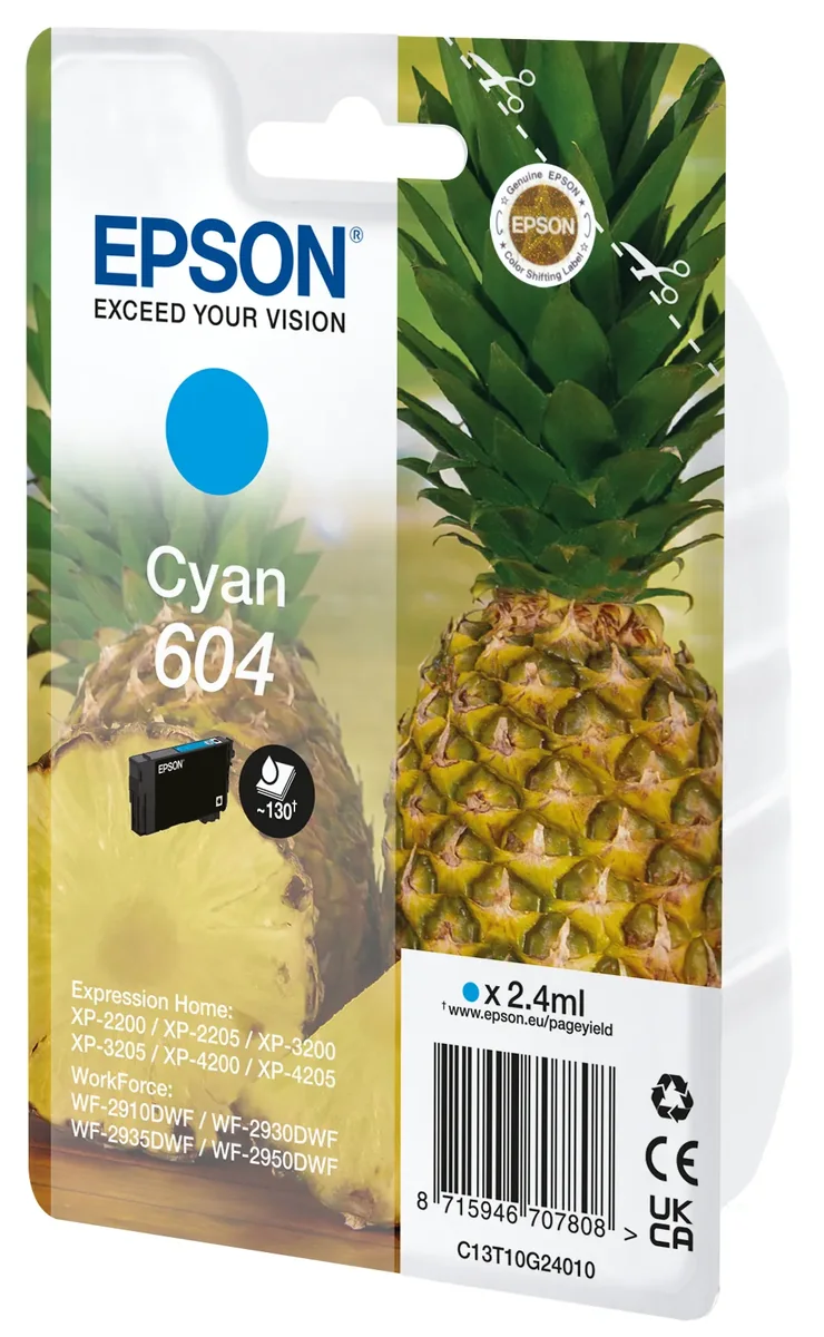 Epson Singlepack Cyan 604 Ink, Perusvärintuotto, Syaani, 2,4 ml, 1 kpl, Kertapakkaus