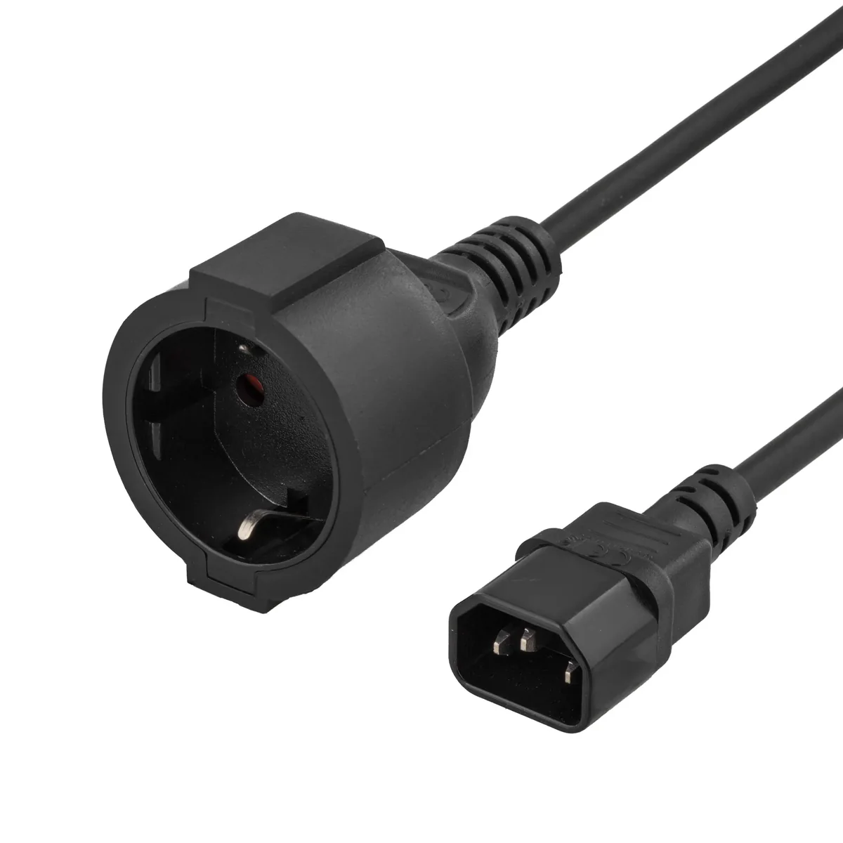 Deltaco Laitekaapeli, IEC C14 uros - CEE 7/4 (Schuko) naaras, 1m, 1 m, Virtapistoke tyyppi F, IEC C14