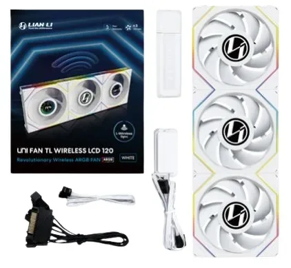 Lian Li UNI FAN TL Wireless LCD, 120 mm, PWM, nestelaakeri, ARGB -tuuletinsarja, 3 kpl, valkoinen