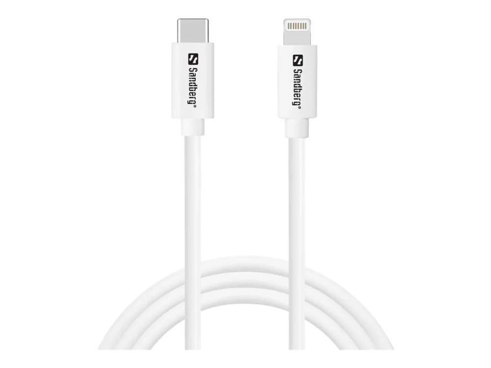 Sandberg 136-58, 1 m, Lightning, USB C, Uros, Uros, Valkoinen