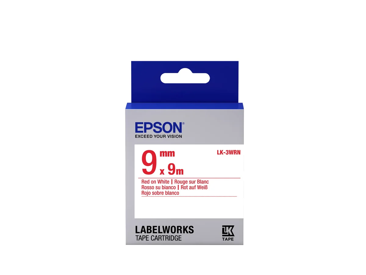 Epson LabelWorks LK-3WRN - Punainen valkoisella - Rulla (0,9 cm x 9 m) 1 rulla (rullat) etikettiteippi malleihin LabelWorks LW-1000, 300, 400, 600, 70