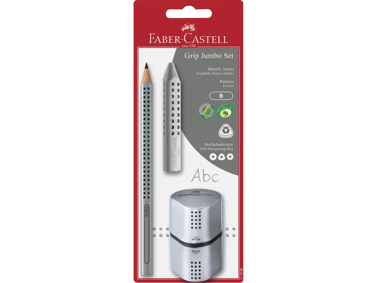 Blyant Faber-Castell Jumbo Grip Trio - inkl. blyantsspidser og viskelæder