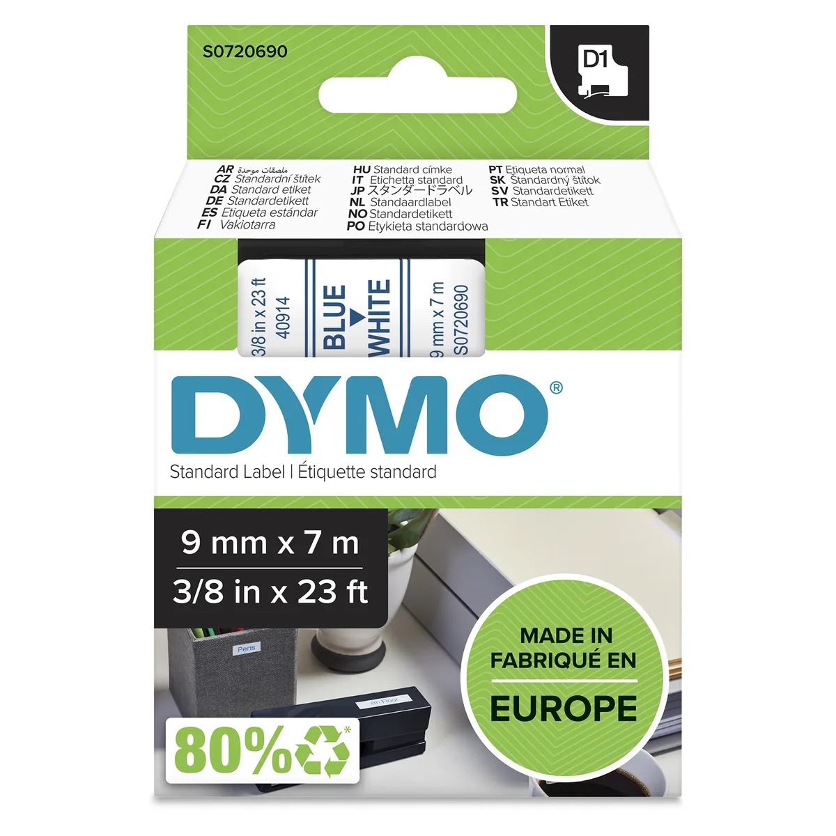Dymo Tape D1 9mm Sininen/valkoinen