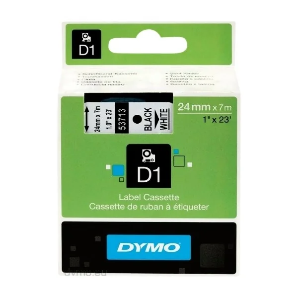 DYMO D1 -teipit, 24 mm x 7 m, musta teksti valkoiselle, itseliimautuvat teipit LabelManager-tarratulostimille, aito