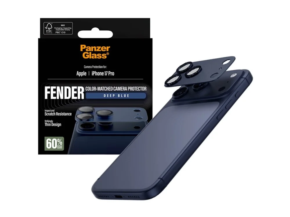 PanzerGlass ® Fender Camera Protector Deep Blue iPhone 17 Pro, Apple, Apple - iPhone 17 Pro, Asennus kuivana, Naarmuuntumisenkestävä, Iskunkestävä, Sininen, 1 kpl