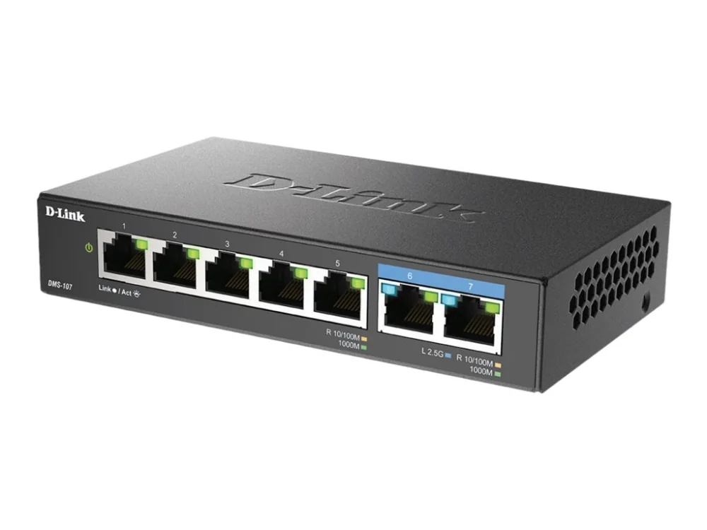 D-Link DMS-107/E - 5-porttinen Multi-Gigabit hallitsematon kytkin, Musta