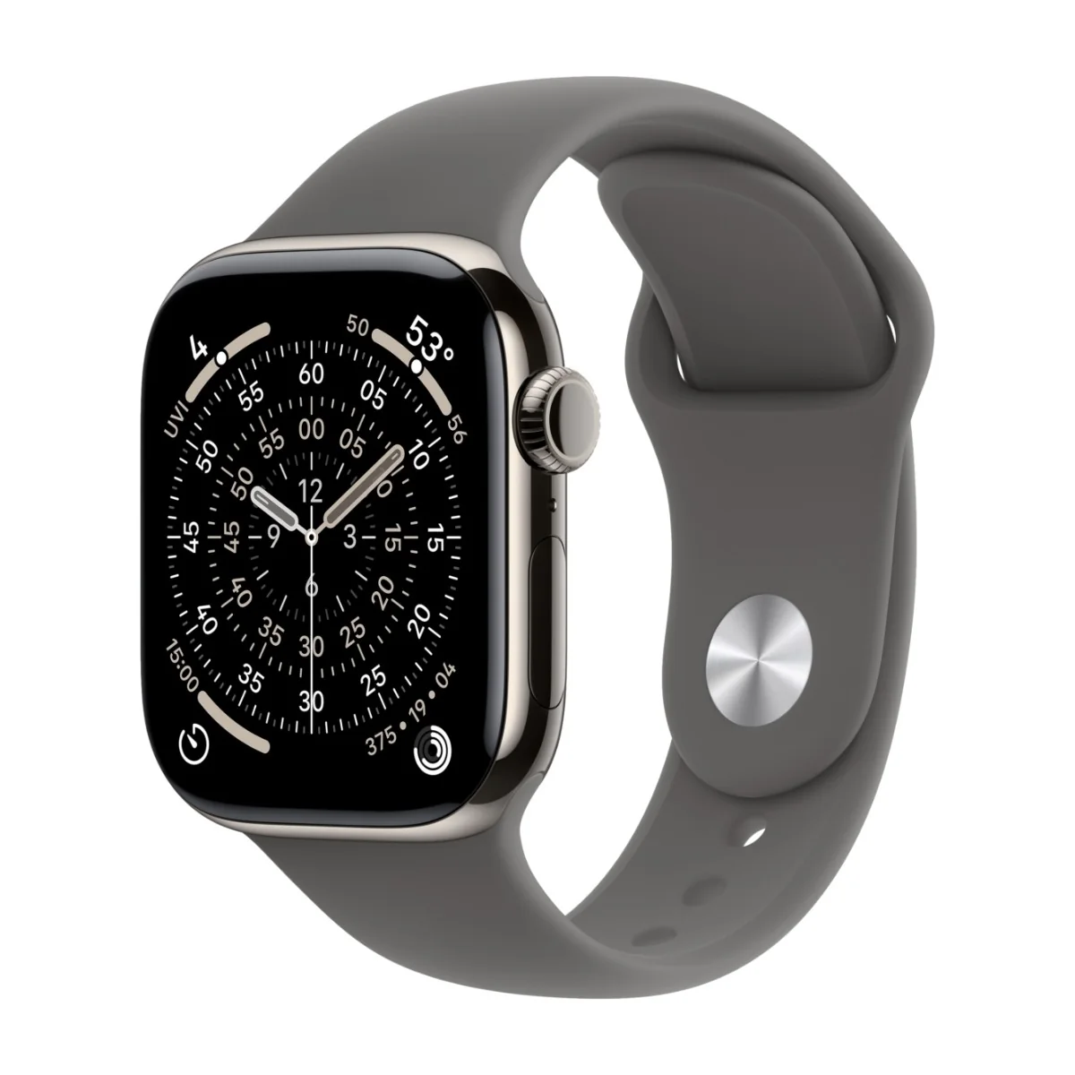Apple Watch Series 11 GPS + Cellular 42mm Natural Titanium Case with Stone Grey Sport Band - S/M