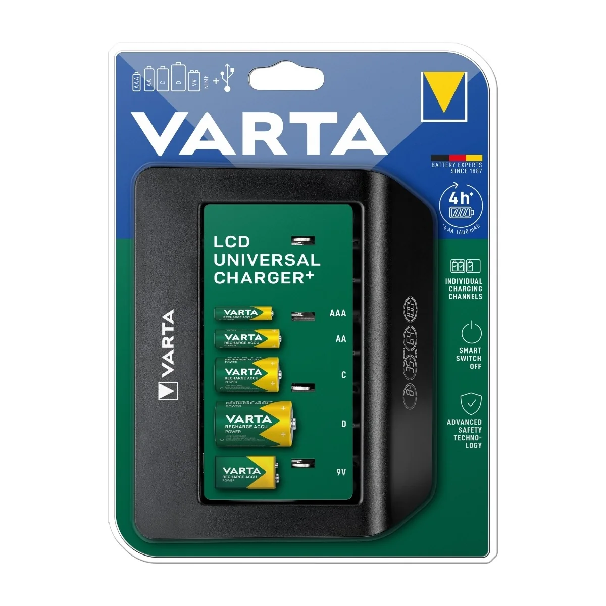 VARTA LCD Universal -yleislaturi akkuparistoille