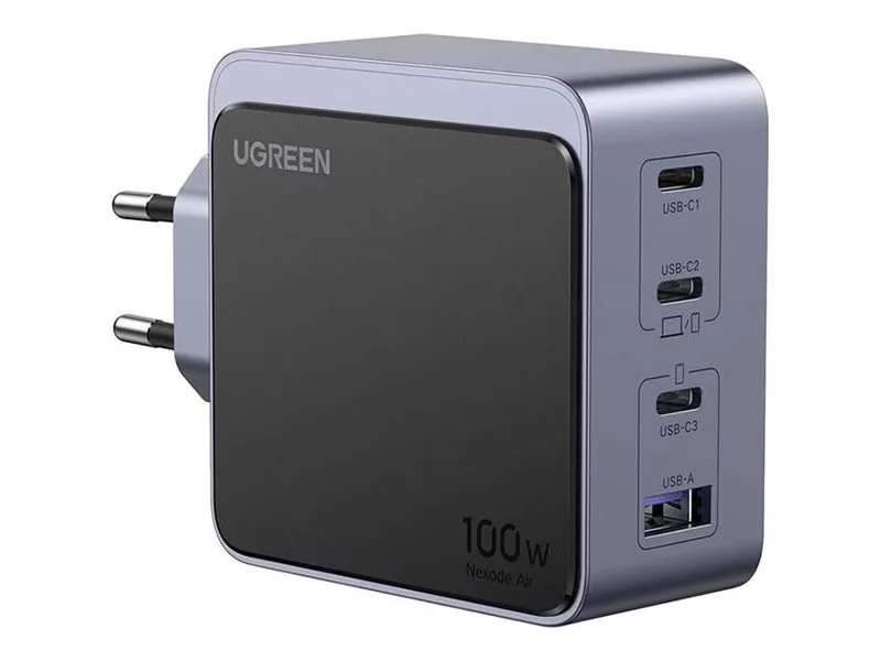 Ugreen Nexode Air 100W verkkolaturi, 3x USB-C, USB (harmaa)