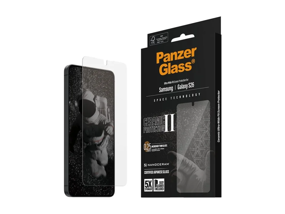 PanzerGlass ® Ceramic Screen Protector Samsung Galaxy S26 | Ultra-Wide Fit w. EasyAligner, Samsung, Samsung - Galaxy S26, Asennus kuivana, Naarmuuntumisenkestävä, Iskunkestävä, Läpinäkyvä, 1 kpl