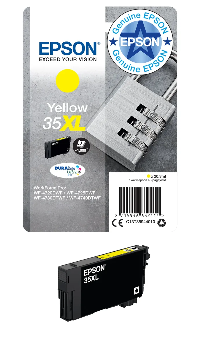 Epson 35XL-mustekasetti, 20.3 ml, keltainen