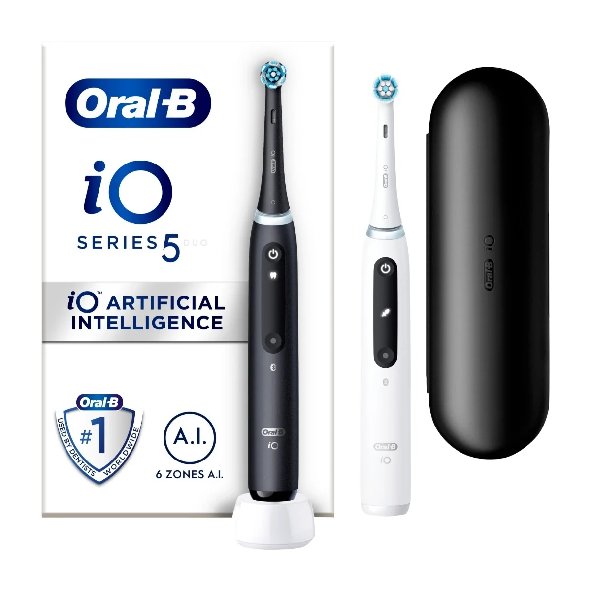 Oral-B iO Series 5 -sähköhammasharja, 2 kpl, Matte Black/Quiet White/Blush Pink