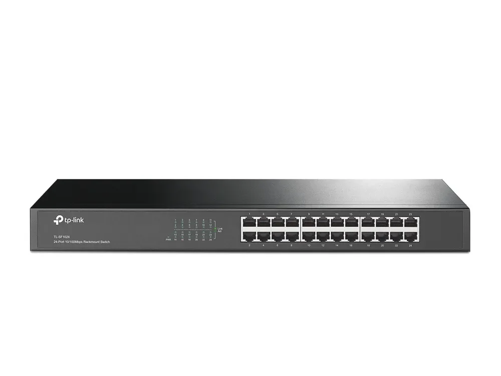 TP-Link TL-SF1024 - 24-porttinen hallitsematon Fast Ethernet -kytkin räkkiasennukseen, Musta