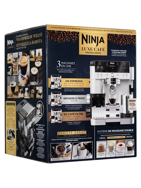 Ninja ES601EU, Espressokone, 2 L, Kahvipavut, Sisäänrakennettu jauhin, 1650 W, musta, Ruostumaton teräs