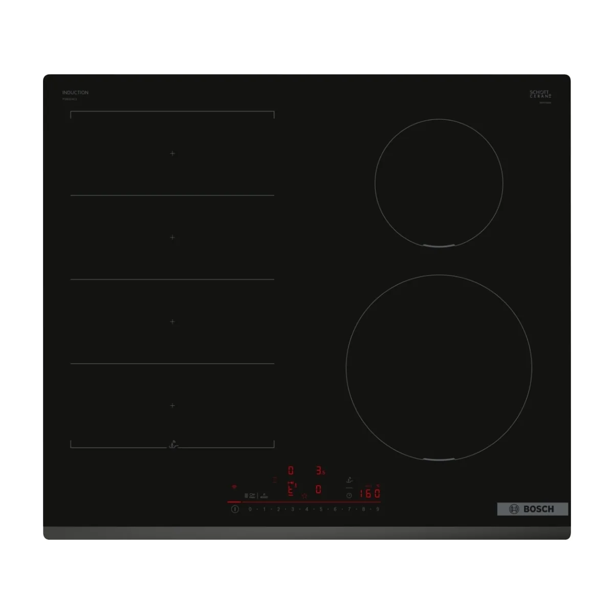 Bosch Serie 6 PIX631HC1E, Musta, Sisäänrakennettava, 60 cm, Induktiokeittotaso, lasikeraaminen, 4 aluetta, 4 aluetta