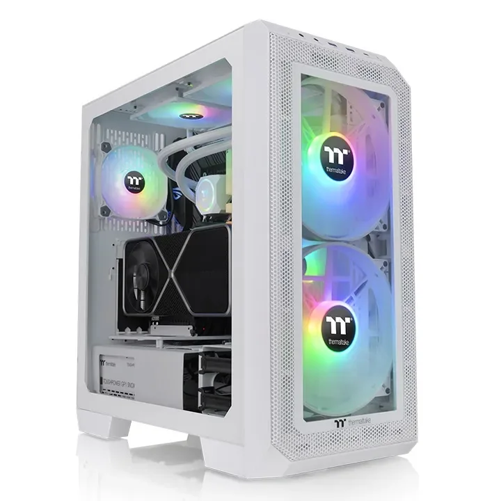 Thermaltake View 300 MX Snow -miditornikotelo ikkunalla RGB-valaistuksella, valkoinen