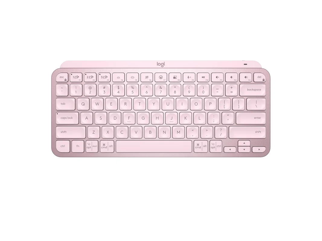Logitech MX Keys Mini, Mini, Langaton, RF Wireless + Bluetooth, Näppäimen saksikytkin, QWERTY, Ruusu