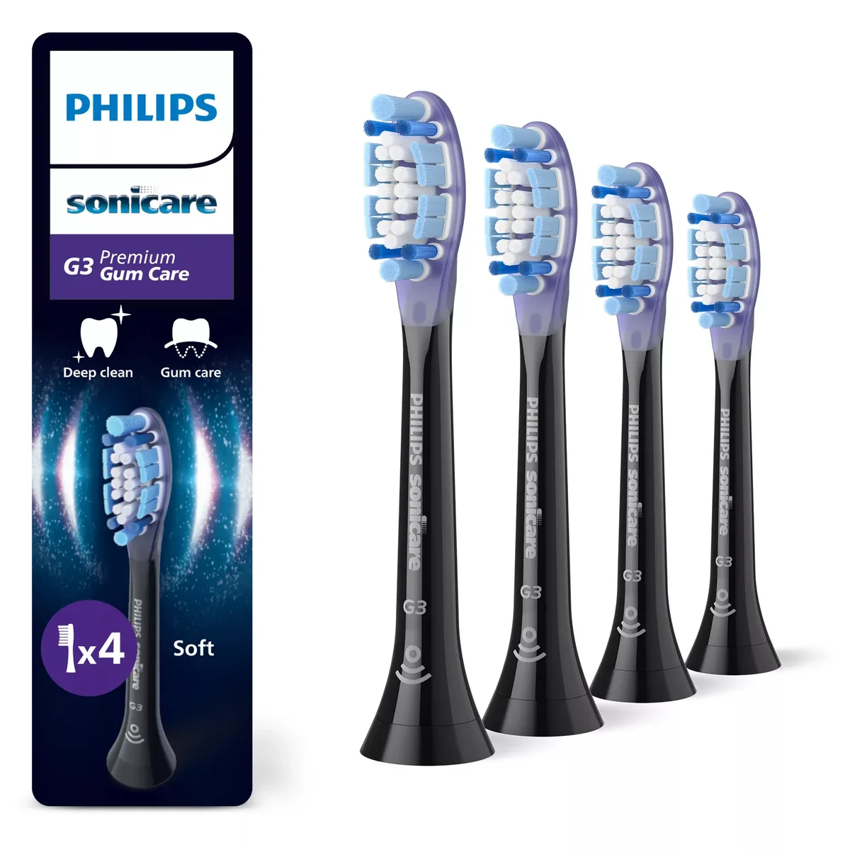 Philips Sonicare G3 Premium Gum Care -vaihtoharjapäät (4 kappaletta), Musta