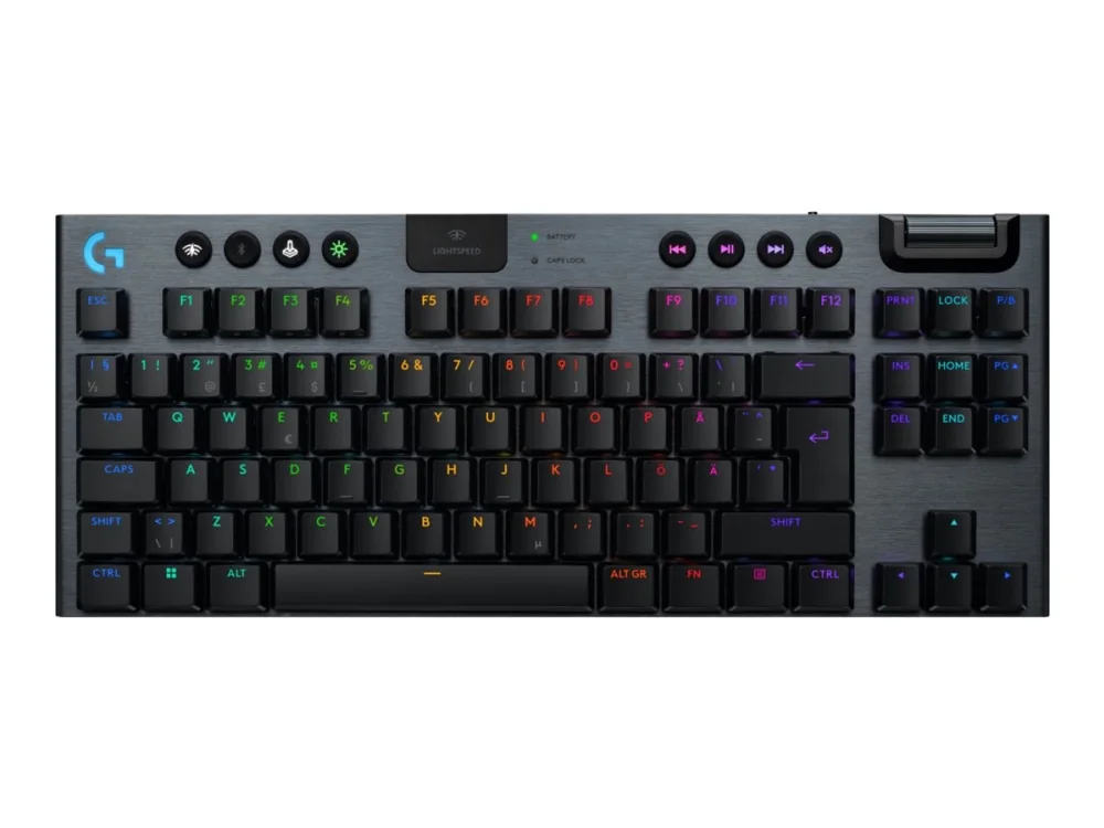 Logitech G G915 X - Näppäimistö - LIGHTSPEED - TKL - taustavalaistu - langaton - Bluetooth 5.0, 2,4 GHz, USB - QWERTY - Pohjoismainen (tanska/suomi/norja/ruotsi) - avainliitin: GL Linear - musta