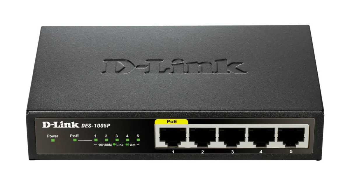 5-porttinen nopea Ethernet PoE+ -kytkin