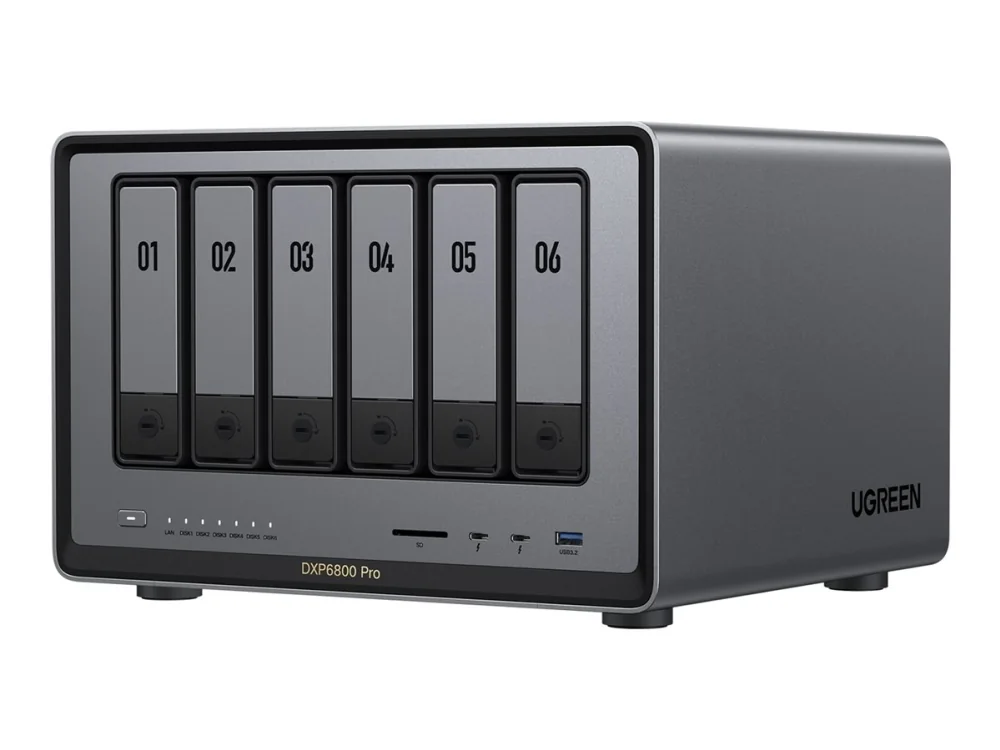 Ugreen DXP6800 Pro, NAS, Työpöytä, Intel® Core™ i5, 8 GB, DDR5, Harmaa, Musta