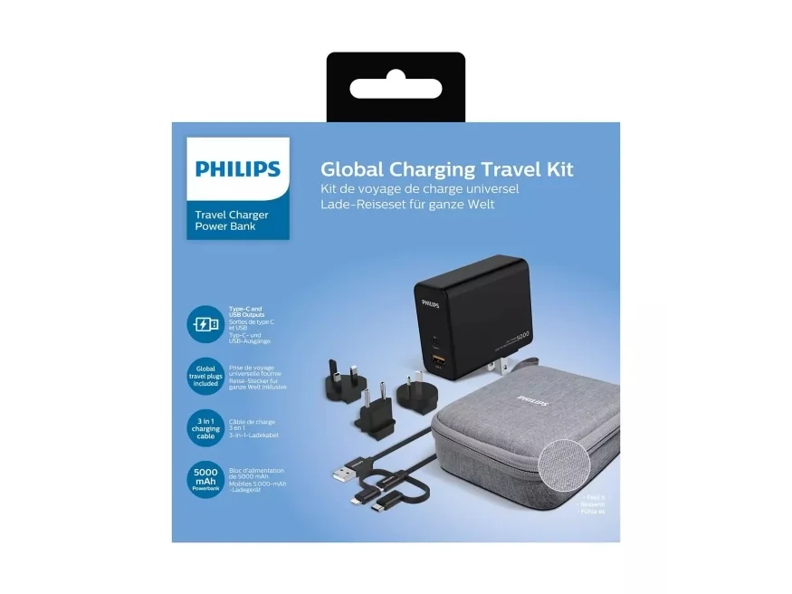 PHILIPS-matkasovitin, jossa on powerbank 5000mAh - 2301156