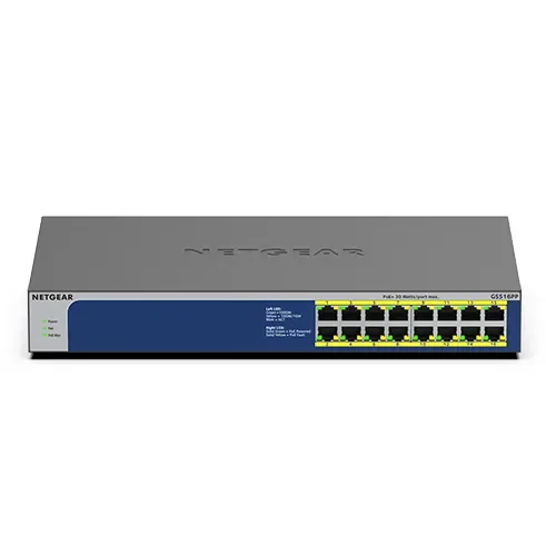 Netgear GS516PP-100EUS 16-Port Gigabit Ethernet High-Power PoE+ Unmanaged Switch (260W)