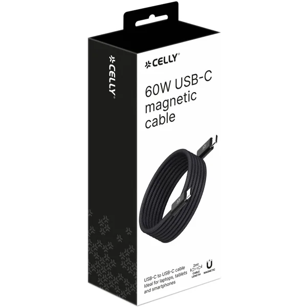 Celly Magnetic USB-C -kaapeli, 1 m, musta