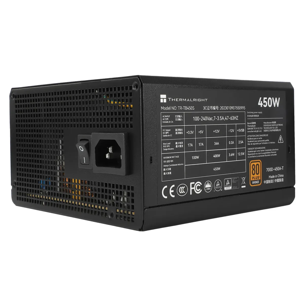 Thermalright TB S - Virtalähde - 450 Watt - 140 mm - ATX 3.0 - 80 Plus Pronssi sertifioitu