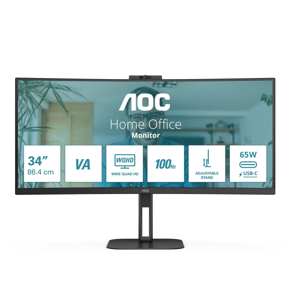 AOC CU34V5CW 34" UWQHD, VA -kaareva näyttö, USB-C hub