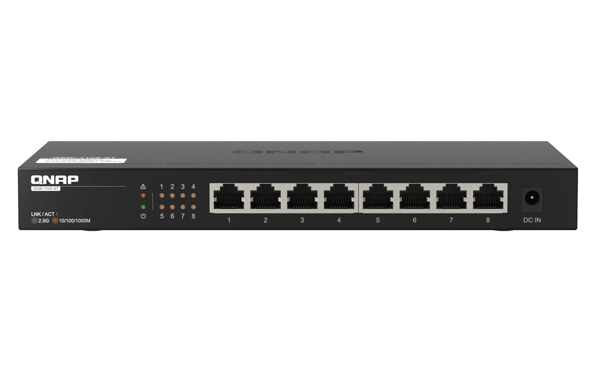 QNAP QSW-1108-8T - 8-porttinen 2,5 gigabitin hallitsematon pöytäkytkin, musta