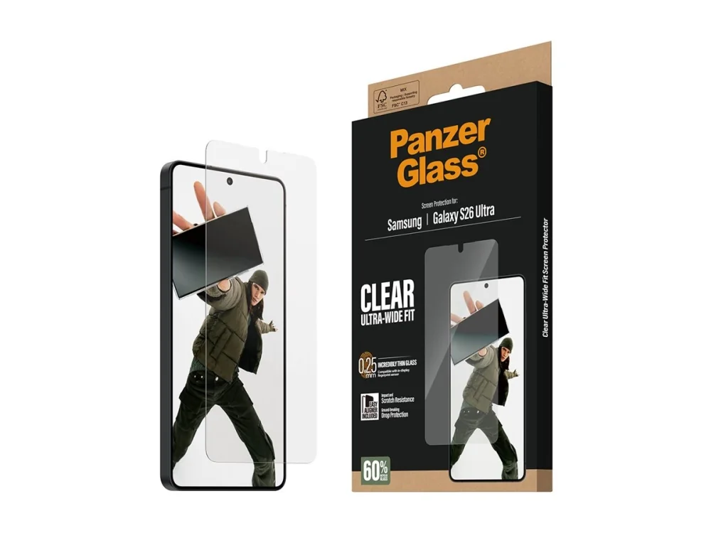 PanzerGlass ® Screen Protector Samsung Galaxy S26 Ultra | Ultra-Wide Fit w. EasyAligner, Samsung, Samsung - Galaxy S26 Ultra, Asennus kuivana, Naarmuuntumisenkestävä, Iskunkestävä, Läpinäkyvä, 1 kpl