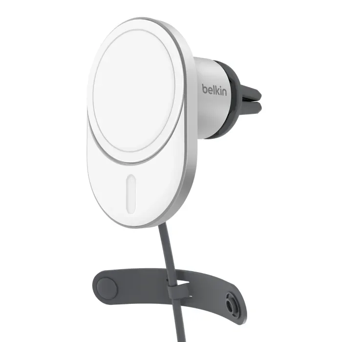 Belkin BoostCharge Pro Magnetic Wireless Car Charger with Qi2 15W -puhelinpidike, Hopea, Valkoinen