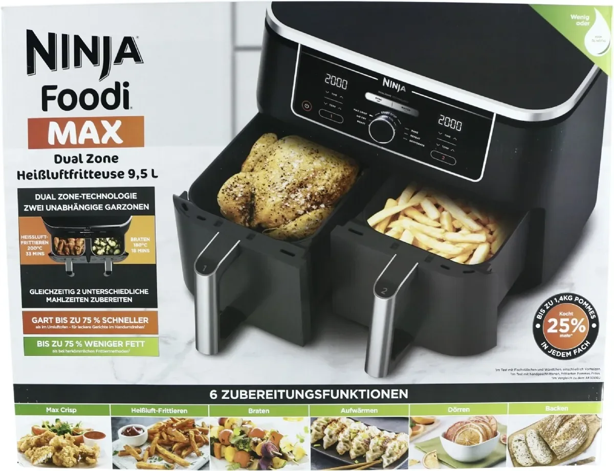 Ninja Foodi MAX Dual Zone AF400EU - hot air fryer - Musta