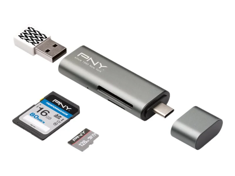 PNY USB-C kortinlukija + USB-A sovittimen lisävarusteet
