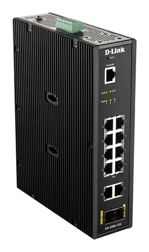 D-Link DIS-200G-12S - Hallittava Layer 2 -teollisuuskytkin, Musta
