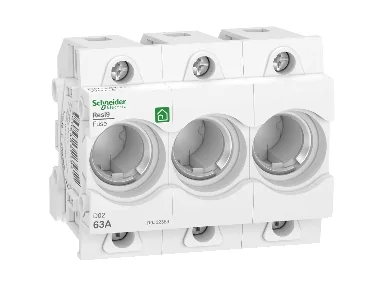 Schneider Electric Resi9 neozed d02 3p 63a fuse holder Ilman screw head fits DIN rail. d02 Musta screw heads are supplied in pack of 10 r9j02063